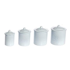 Dollhouse Miniature Canister Set, 4 with Removable Lids, White #IM65573