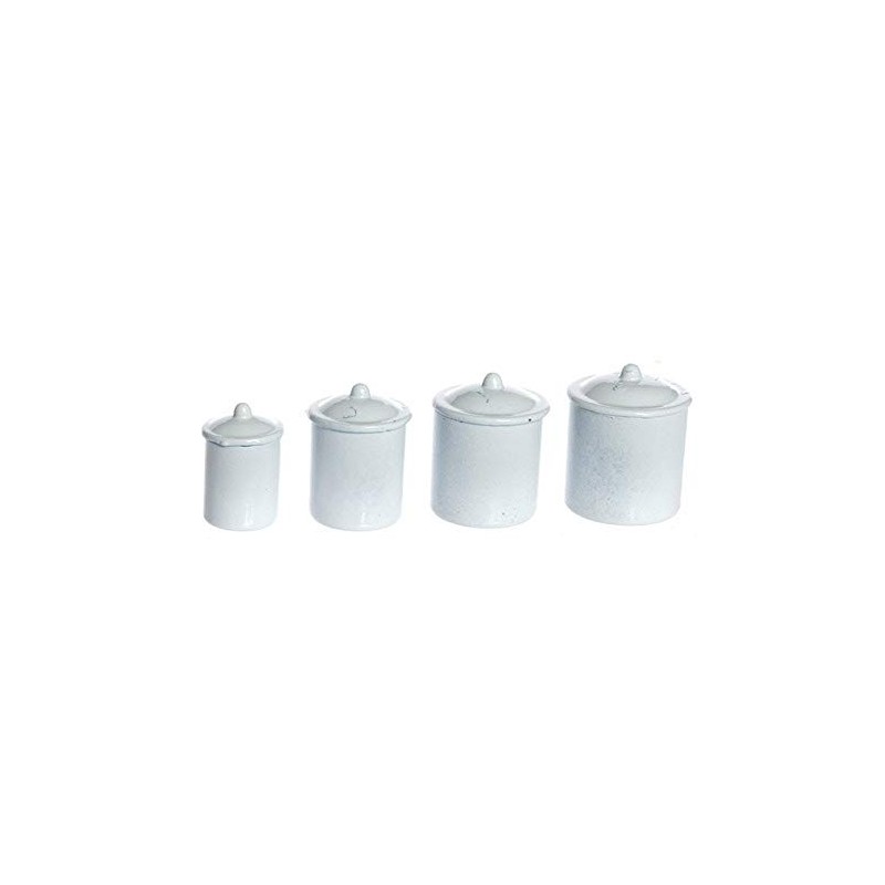 Dollhouse Miniature Canister Set, 4 with Removable Lids, White #IM65573