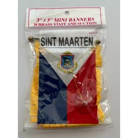 St Sint Maarten MINI BANNER FLAG with BRASS STAFF & SUCTION CUP