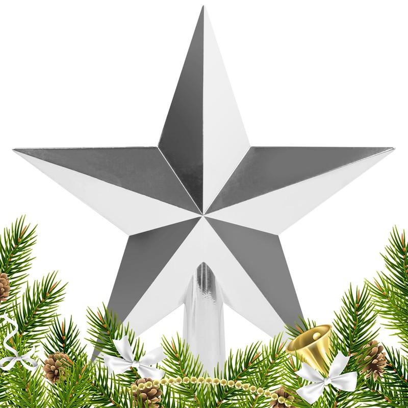 SULOLI Christmas Tree Star Silver,Silver Christmas Tree Topper for Xmas