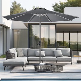 HOMSHADE 9ft Outdoor Patio Umbrella - Market Table Aluminum Umbrella, 5-Year Fade Resistant - UPF50+ UV Protection with Push Button Tilt, Crank for Pool Deck and Garden (Dark Grey)