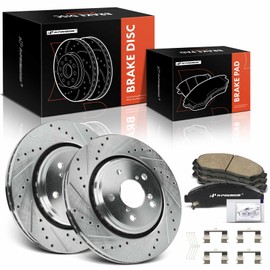 A-Premium 12.60 inch (320mm) Front Drilled and Slotted Disc Brake Rotors + Ceramic Pads Kit Compatible with Select Honda and Acura Models - Pilot 2016-2022, MDX 2017-2020, Ridgeline, 6-PC Set