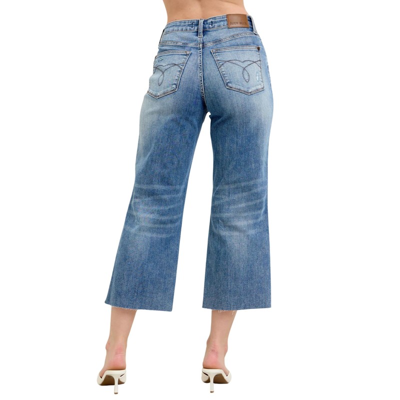 Judy Blue High Waist Back Pocket Embroidery Raw Cut Hem