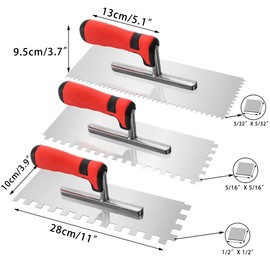 ESreake 5Pcs Square Notched Trowel Set,Stainless Steel Concrete Trowels Margin Flooring Trowel,Masonry Hand Tool with Soft Grip Handle for Wall Floor Tiling Installation