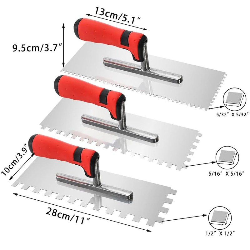ESreake 5Pcs Square Notched Trowel Set,Stainless Steel Concrete Trowels Margin