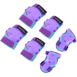BOSONER Knee Pads Children's Inline Skates Protectors Set of 6 Protectors Inline Skates Knee and Elbow Pads Protective Equipment Knee Pads Skateboard (1# Blue Purple, M (6-15 Years))