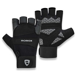 ROBOX Workout Gloves for Men and Women - Reinforced Palm Exercise, Training, Gym Gloves for Weight Lifting (Black, X-Large)