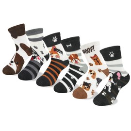 Queenshin Cute Dog Patterned Girls Novelty Socks Fun Funny Colorful Designed Kids Crew Socks Animal Gift