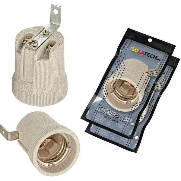 ISOLATECH ISOLATECH 2Stk E27 grau Keramik Fassung mit Befestigungswinkel/Au?enbgel (max.250V/4A)