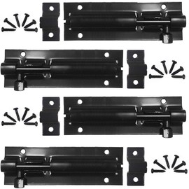 Stainless Steel Door Latch, 4 Sliding Latches, Small Door Latch, Stainless Steel Sliding Lock with 24 Screws for Bathroom, Toilet, Shed, Bedroom, Snap Latch (Black)