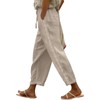 Puimentiua Women Linen Pants Lightweight Capri Pants with Lace Side