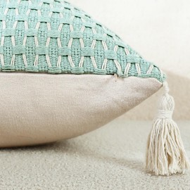 sykting Cream and Sage Green Throw Pillow Covers 12x20 Textured Modern Farmhouse Boho Pillow Covers with Tassels Set of 2 Cotton Woven Patterned Cushion Covers Decorative for Couch Sofa Bed