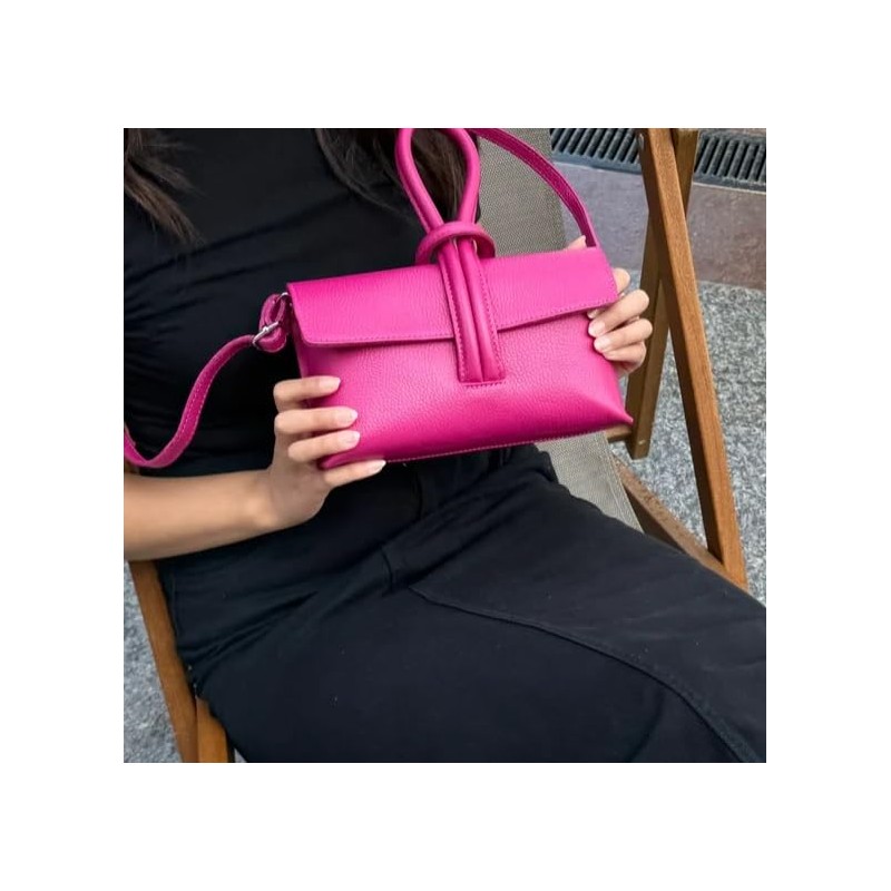 LeahWard Women's Leather Clutch Bag With Loop Handle (Fuchsia)