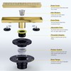 12 Inch Square Shower Linear Brushed Gold Bathroom Floor Drain