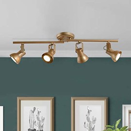 GEPOW LED Track Lighting Fixture, 4 Lights Modern Ceiling Spotlight, Adjustable Kitchen Track Lighting, Gold Finish, GU10 LED 10W Bulbs Not Include