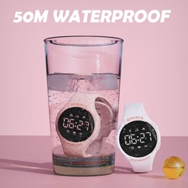 findtime Womens Fitness Tracker Pedometer Watch Step Counter Calorie Distance 5ATM Waterproof Teens Watch Alarm Digital Ladies Fitness Watch Sport Girls