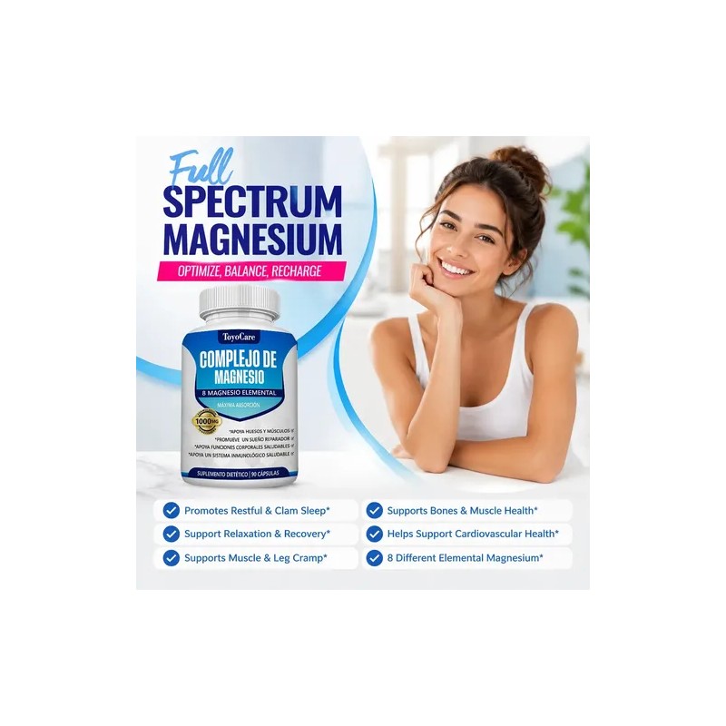 Complejo Magnesio Toyocare Elemental Glicinato Citrato Cápsulas Huesos Músculos Energía