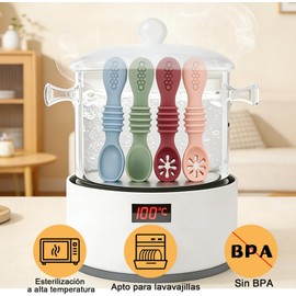 8PCS Juego Cucharas Masticables de Silicona, Cuchara de Silicona para Niños de Color Arcoíris, Apto para la dentición, Apto para Microondas y Lavavajillas (Multicolor-B)