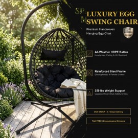 [] HDPE Swing Hanging Egg Chair With Stand & Cushion Heavy Duty Frame 350 Lbs Capacity  From US MOQ 1color: Beige+Grey, size: 43*39*25 inch