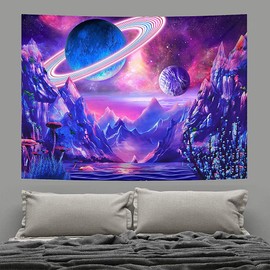 YISUMEI Galaxy Space Tapestry Psychedelic Trippy Tapestry for Bedroom Aesthetic University Solar Tapestries Wall Hanging for Room Decor(M/130x150cm/51x60inch)