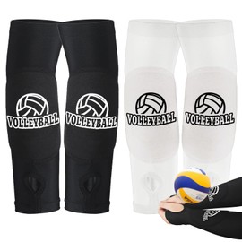 2Pcs Volleyball Arm Sleeves, Volleyball Arm Guards with Protective Pads & Thumb Hole, Passing Hitting Forearm Sleeves women (Black+White, L)