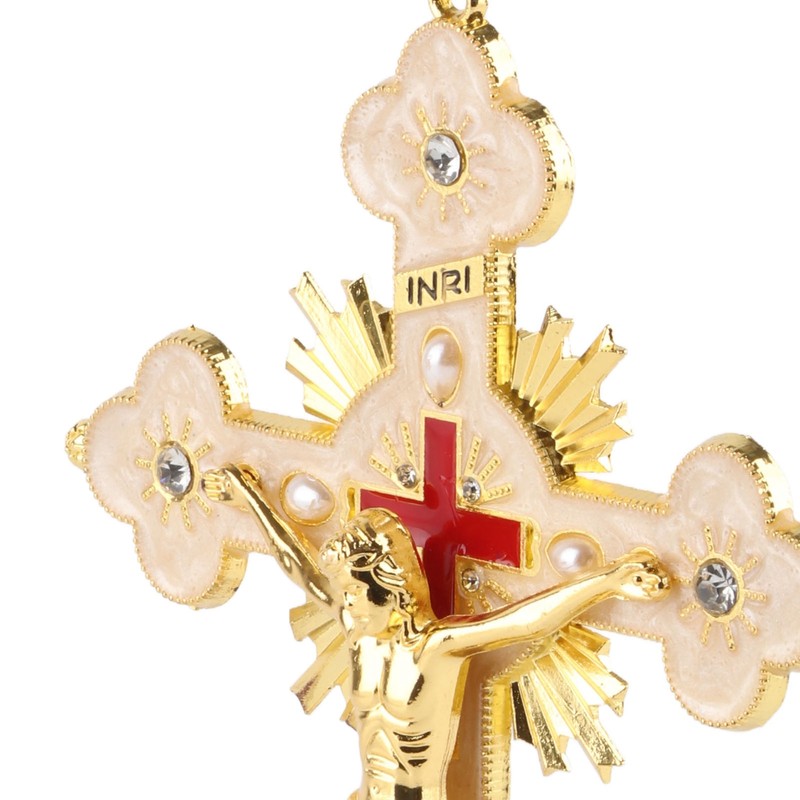 Metal Standing Cross Red Rhinestone Decoration Exquisite Retro Elegance Standing