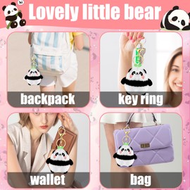 PLwelth Panda Keychain Cute Plush Bag Charms for Women Girls Small Kawaii Animal Keychain for Handbag Purse Backpack Car Keys Cartoon Panda Stuff Charm Accessories Gifts for Her Him Birthday Christmas