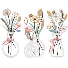 3PCS Metal Flowers Wall Decor for Living Room-Boho Floral Wall Art for Kitchen-Rustic Work for Farmhouse Dining Room Coquette Bathroom Laundry Room and Office Wall Sculptures,3D Bow Wall Art