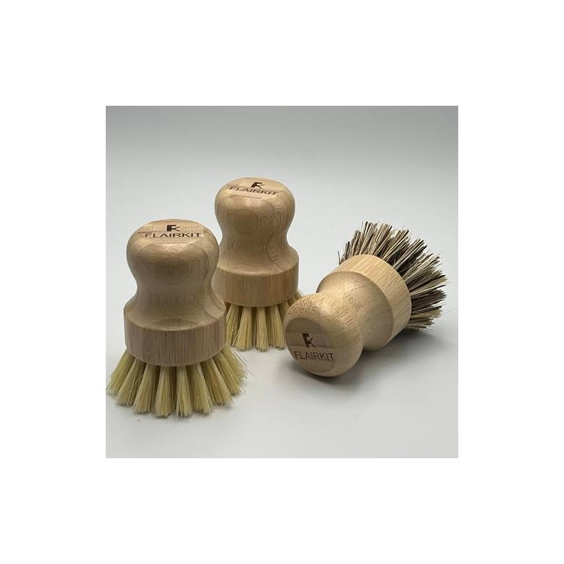 Bamboo Mini Scrub Brush Coconut Bristles Pot Brushes Dish ScrubberPlastic