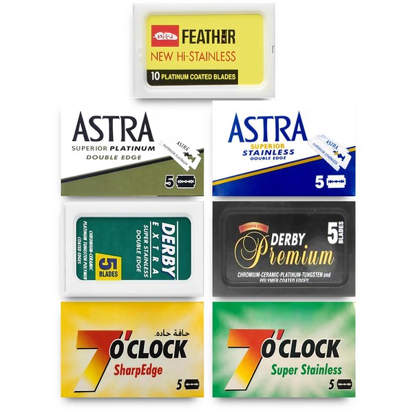 Astra-Derby-Feater 40 Quality Double Edge Razor Blades Sampler (7 different brands)