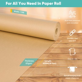 Vanhench Brown Wrapping/Packing Paper Roll 15"×450" (38') for Moving Boxes Supplies, Craft Kraft Paper Roll for Valentines Christmas Birthday Gift Floral Bouquet Flower, Poster Bulletin Board Paper