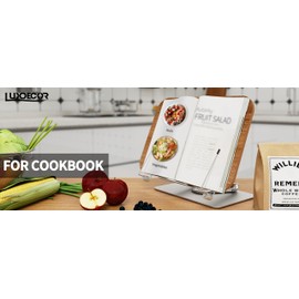 Luxdecor Wood Book Stand for Reading,Adjustable Book Holder with 360°Rotating Base & 2 Page Clips, Stable Display Stand for Recipe,Book Reading, Magazines, Tablets, Sheets (Foldable Design)