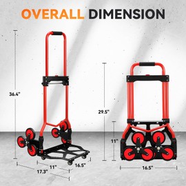 Auto Dynasty Foldable Hand Truck Dolly, Heavy Duty Aluminum Hand Truck 3-Wheel Stair Climbing Cart, with Telescopic Handle (29.5"-36.4"), for Deliveries, Moving, Warehouse Work (176lbs Capacity)
