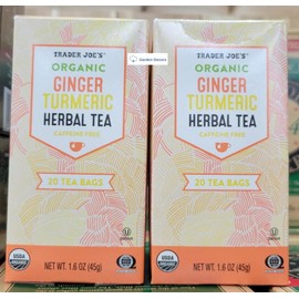 Trader Joe's Organic Ginger Turmeric Heabal Tea Caffeine Free 1.6oz 45g (Two Boxes)