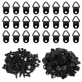 Jubaopen 100PCS Triangle Rings Picture Hanging Holder Canvas Hook Wall Bracket D Ring Frame Hooks Fixings Picture Eyelets with 100PCS Screws for Photo Frame Paintings Artwork Mirrors(Black)