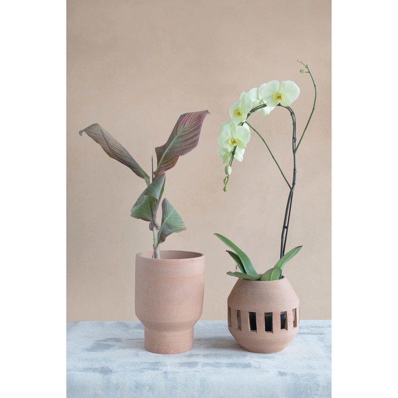Creative Co-Op Handmade Terra-cotta Planter/Candle Holder with Cut-Outs