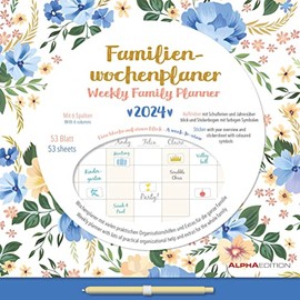 Family Weekly Calendar Flowers 2024 - Family Timer - Appointment Planner - Children's Calendar - Family Calendar - 30.5 x 30.5 cm
