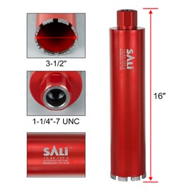 SALI Wet Diamond Core Drill Bits 3-1/2" (92mm) Diameter, 15" (380mm) Drilling Depth, Turbo Laser-Welded Segments(Wavy Teeth) with 1-1/4"-7 Thread Core Bit for Rebar Concrete Brick Block Masonry Stone