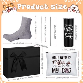 Skylety 4 Pcs Dog Mom Gifts for Women, Funny Birthday Gift for Dog Lovers Best Dog Mom Gift for Woman Include 20 oz Thermal Cup with Lids Makeup Bag Socks Gifts Box for Christmas Mothers Day Gifts