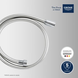 GROHE VitalioFlex Silver Long-Life TwistStop - Shower Hose 1 m (Tensile Strength 50 kg, Pressure Resistance Up to 12 Bar, Heat Resistance 75°C, Universal Connection G 1/2'' x 1/2''), Chrome, 22111000