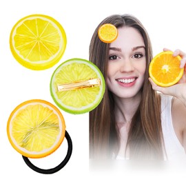 Mritrit Pack of 6 Artificial Fruit Hair Clips for Women, Creative and Cute Cute Hair Scrunchie Small for Girls, Orange Hair Clips, Hair Clip, Hair Accessories for Hairstyle