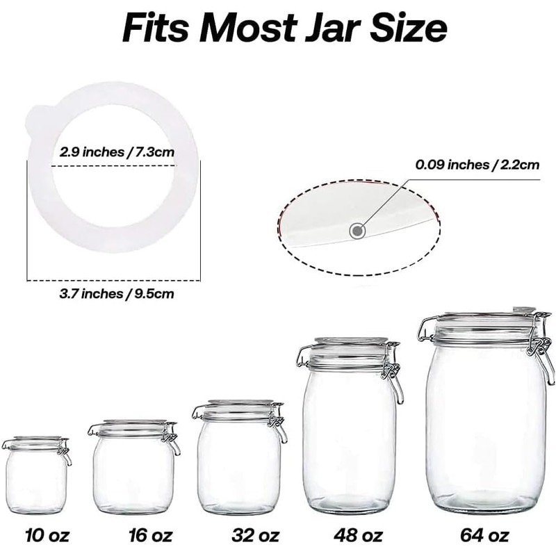 2Pcs White Silicone Jar Gaskets Replacement Rubber Seals Rings Sealing