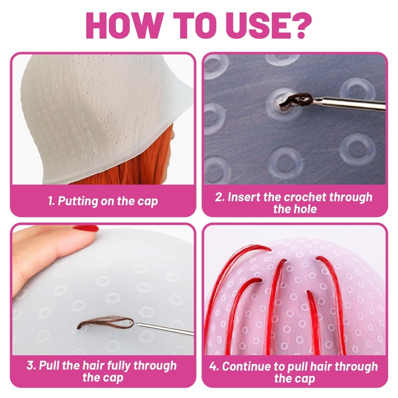 6-Piece Set Highlighting Cap, Highlight Cap, Hair Highlighting Kit, Highlight