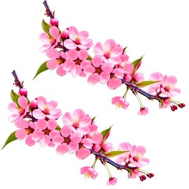 Pink Cherry Blossom Watercolor Floral Branch Art Sticker, Decorative Flower Petals