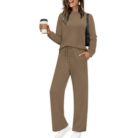 SAMPEEL Lounge Sets for Women Two Piece Outfits Casual 2 Piece Sweatsuits Tracksuit Set Womens Fall Fashion 2025 Sweatpants Winter Clothing Mock Neck Sweat Set Loungewear Matching Sets Light Taupe L