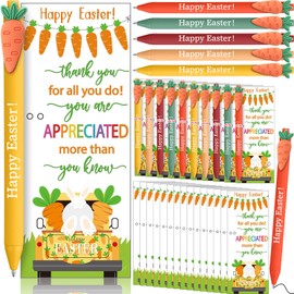 Gersoniel 50 Sets Easter Gifts Bulk Easter Appreciation Gifts for Coworker Happy Easter Ballpoint Pen Easter Greeting Thank You Cards and Ties Christian Gifts for Office School Party(Easter Carrots)