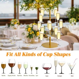 Champagne Tower for Parties, 3-Tier 12-Glasses Cocktail Tree Stand Countertop Wine Glass Holder for Drinks, Champagne Stand Drink Tower Wine Glasses Display for Champagne , Martini, Margarita Cups