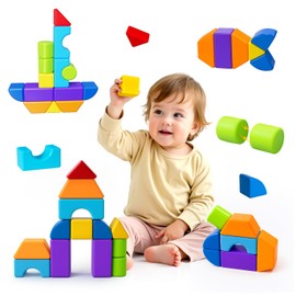 Pairez Toys Magnetic Blocks, Large Building Blocks for Toddlers 1-3, Multi-Shape 3D Stacking Blocks Set, Montessori Learning Sensory Magnet Toys for Boys Girls, Kids Gift (14pcs)