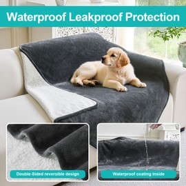 LiveGo Waterproof Dog Fleece, Washable Pet Blankets for Dogs, Soft Large Dog Cat Throw Blanket, Throw for Sofa, Pet Sherpa Blanket Fleece Protects Bed and Sofa with Soft (Dark gray, 76 x 102cm)