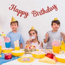 Glitter Happy Birthday Banner, DIY Birthday Party Banner Sign Decor for Women Girls Kids, Teens Adults 10 Feet, Reusable Celebration Party Supplies Garland Backdrop Decorations Signs (Red)